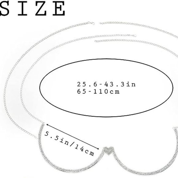 Rhinestone Chest Bracket Chain Silver Crystal Love Harness Chest Bra NEVER WORN - Picture 5 of 5